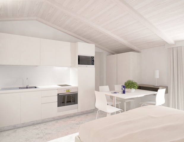Alba Palace Residence - Bed, Kitchenette And Living Room